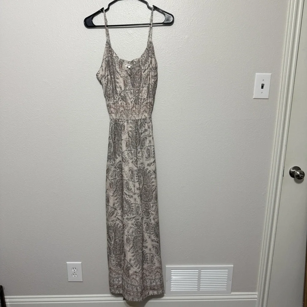 Splendid Alessandra Paisley Linen Blend Maxi Dress Leg Slit Size Large‎ Bohemian